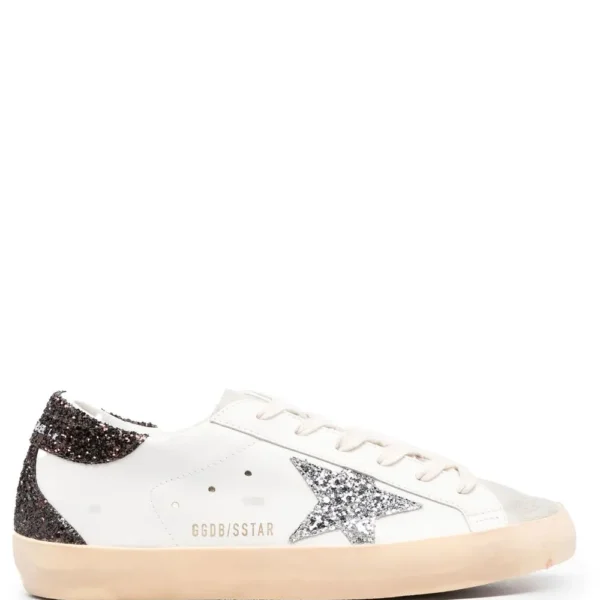 Golden Goose Super-Star with silver star and brown glitter heel tab