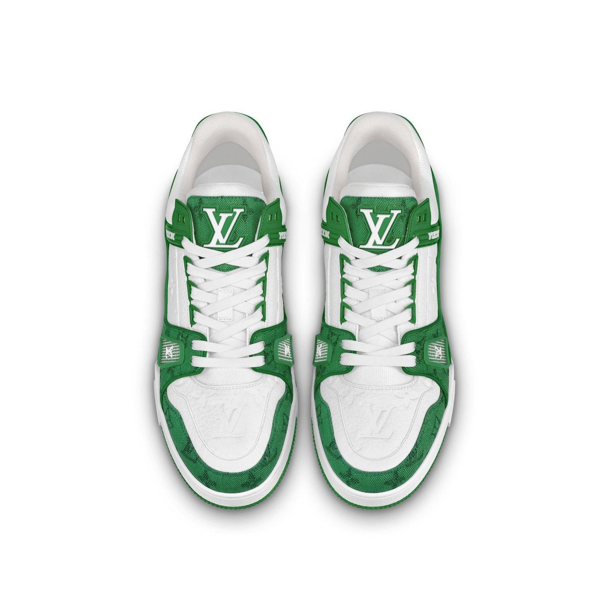 Louis Vuitton Trainer Green Monogram Denim White - Image 3