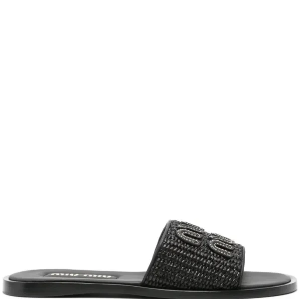 Miu Miu Raffia-effect woven Black slides
