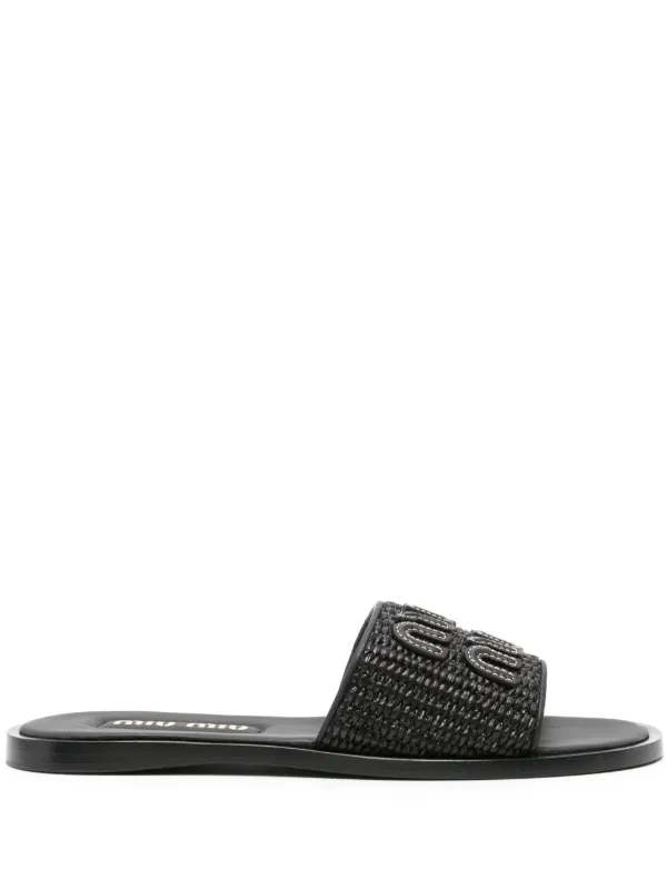 Miu Miu Raffia-effect woven Black slides