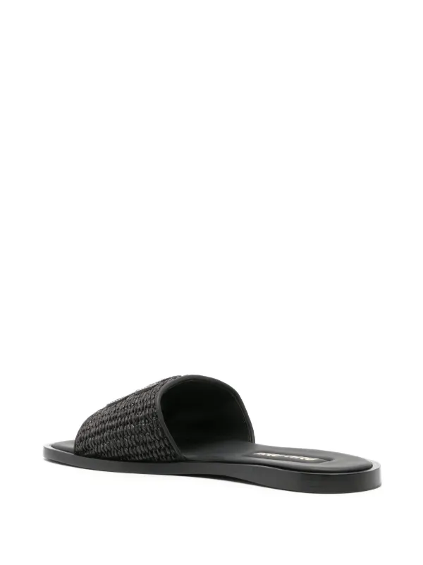 Miu Miu Raffia-effect woven Black slides - Image 3