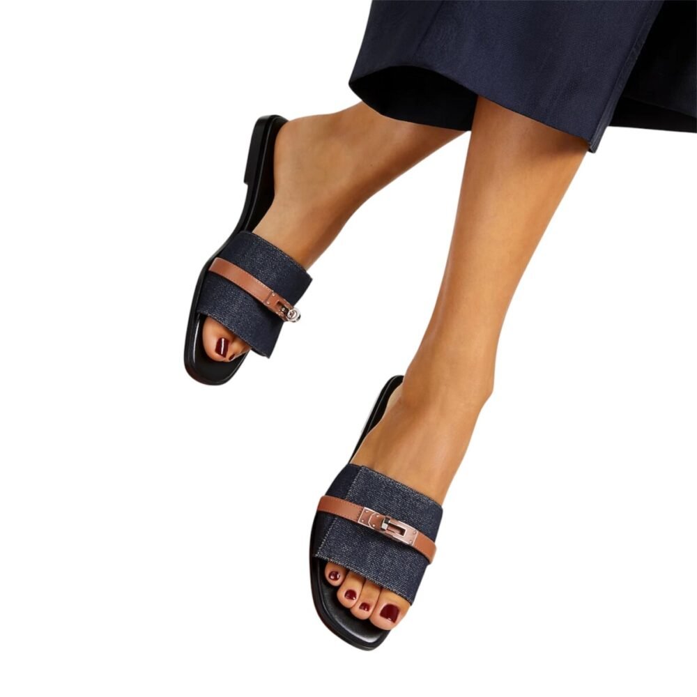 Hermes Giulia sandal Bleu Brut Naturel - Image 5