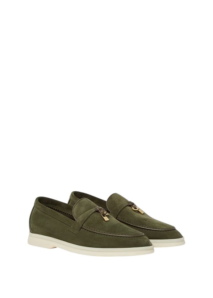 Loro Piana Summer Charms Walk Loafer Suede Ribbon Green - Image 2