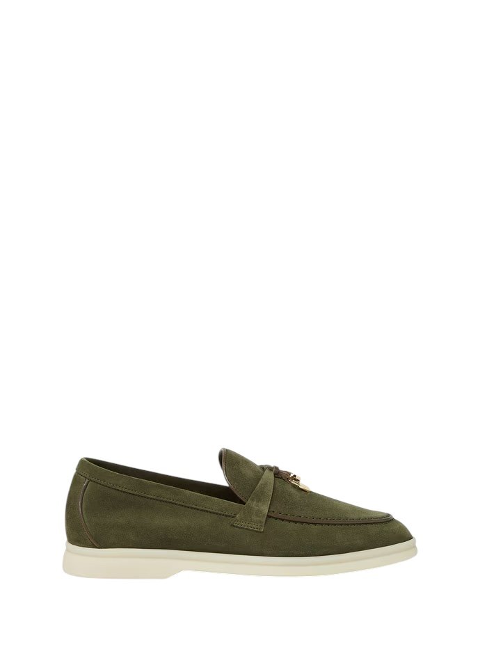 Loro Piana Summer Charms Walk Loafer Suede Ribbon Green