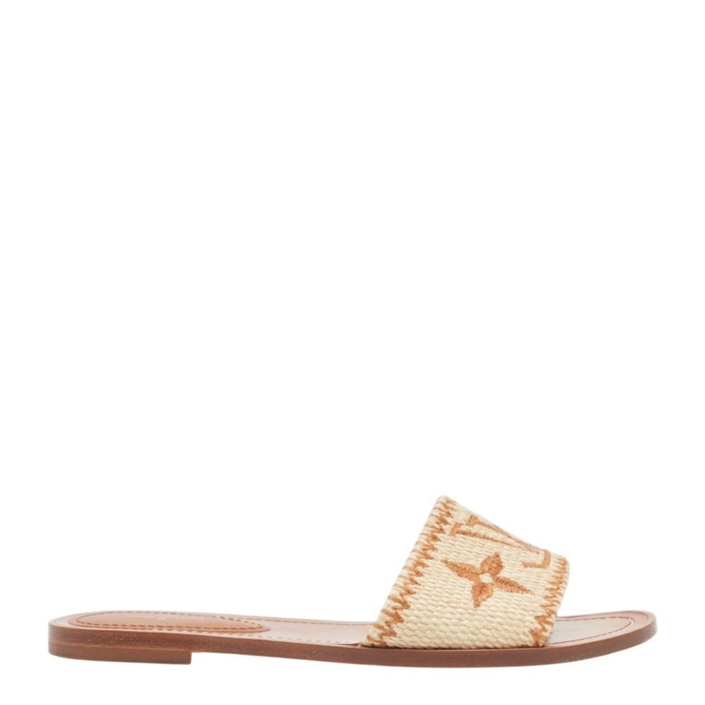 Louis Vuittonx Brown/Beige Raffia Lock It Slides