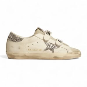 Golden Goose Old School ith silver glitter star and ice-gray suede tongue